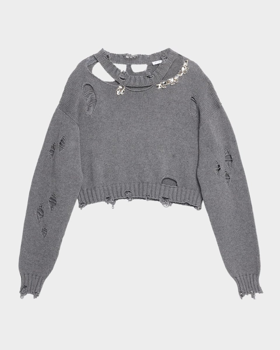 Crystal Distressed Crop Cashmere Sweater